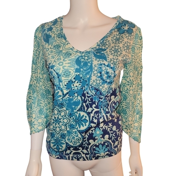 Bila Tops - Bila Shirt with Bead work Sequin Blue White